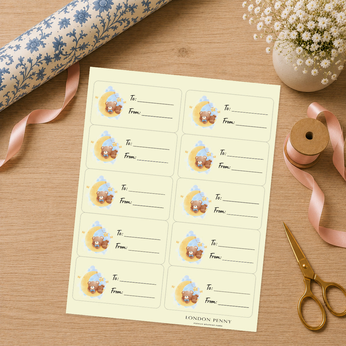 Dreamy Little Bear Gift Tag Sticker Sheet