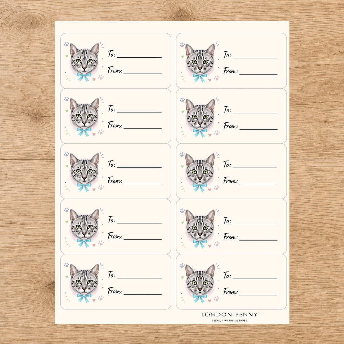 Egyptian Mau Purrfectly Yours Gift Tag Sticker Sheet - London Penny Gift Wrap