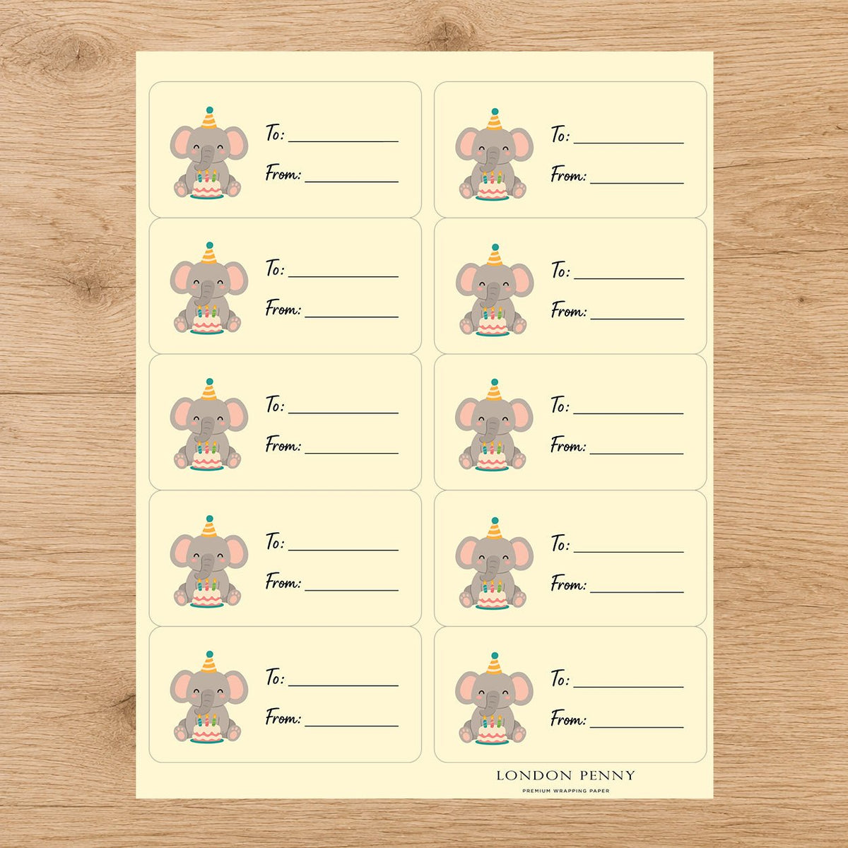 Elephant’s Birthday Wish Gift Tag Sticker Sheet - London Penny Gift Wrap