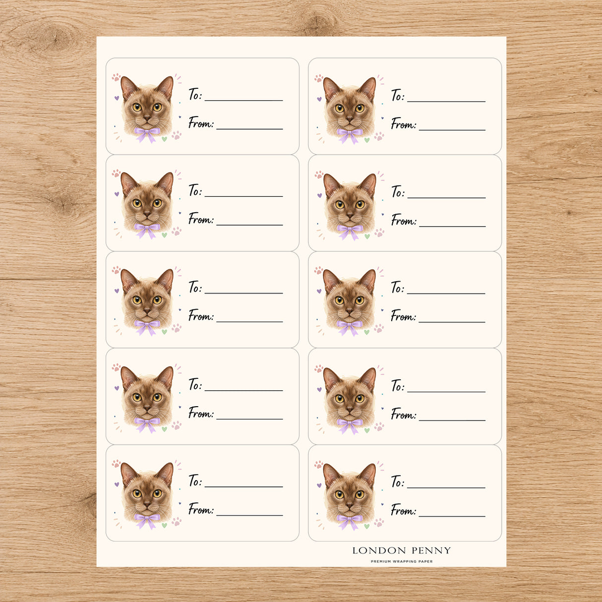 European Burmese Purrfectly Yours Gift Tag Sticker Sheet