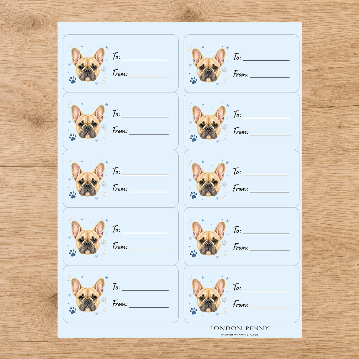 French Bulldog Pawprint Wishes Gift Tag Sticker Sheet