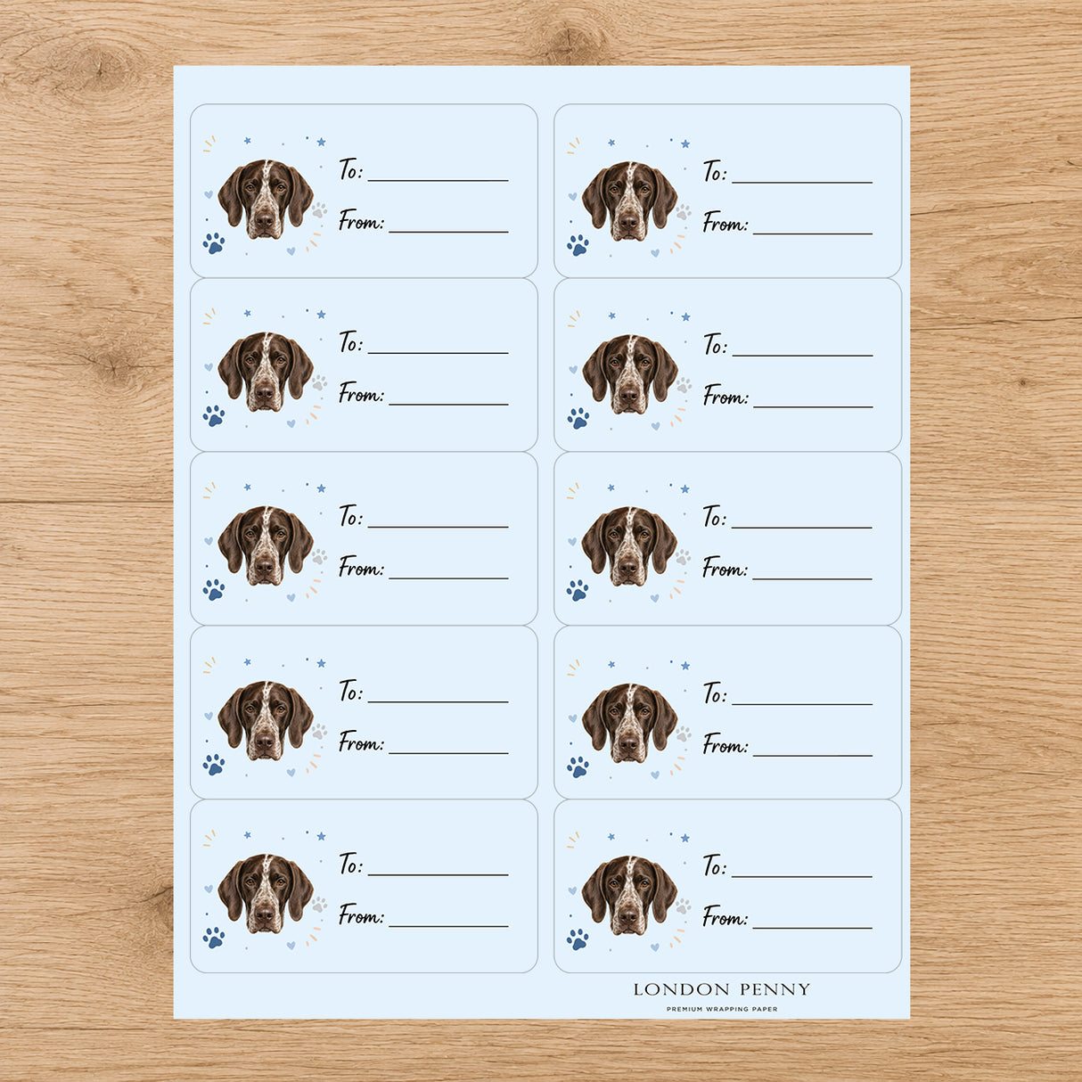 German Shorthaired Pointer Pawprint Wishes Gift Tag Sticker Sheet