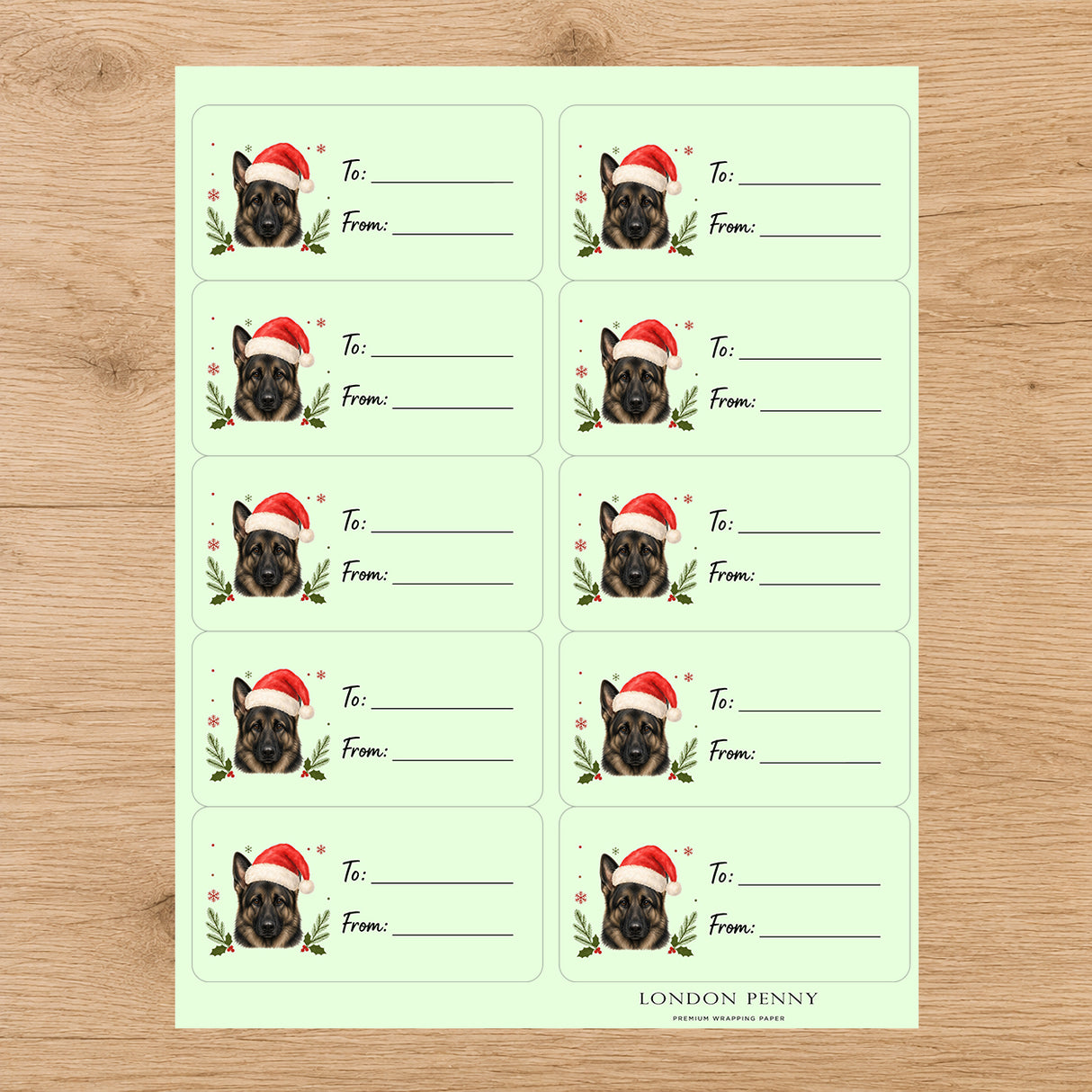 German Shepherd Santa Paws Gift Tag Sticker Sheet
