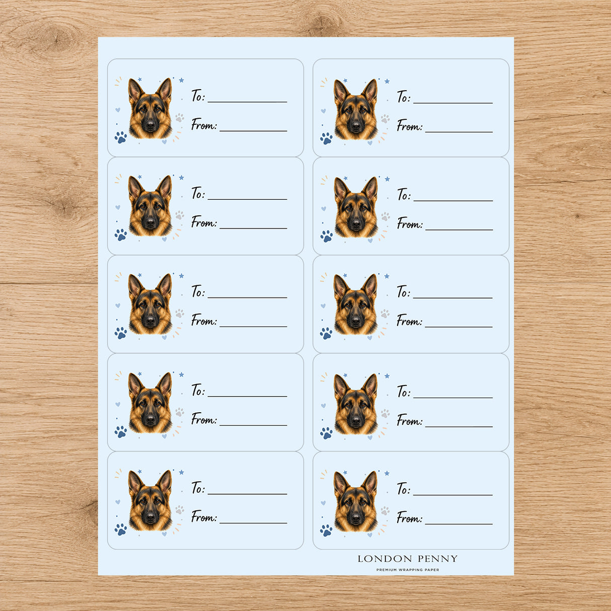German Shepherd Pawprint Wishes Gift Tag Sticker Sheet