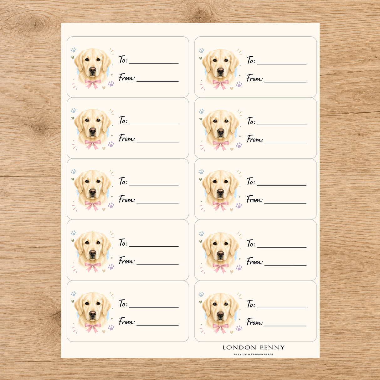 Golden Retriever Paws & Bows Gift Tag Sticker Sheet