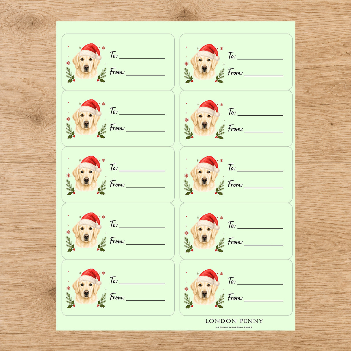 Golden Retriever Santa Paws Gift Tag Sticker Sheet