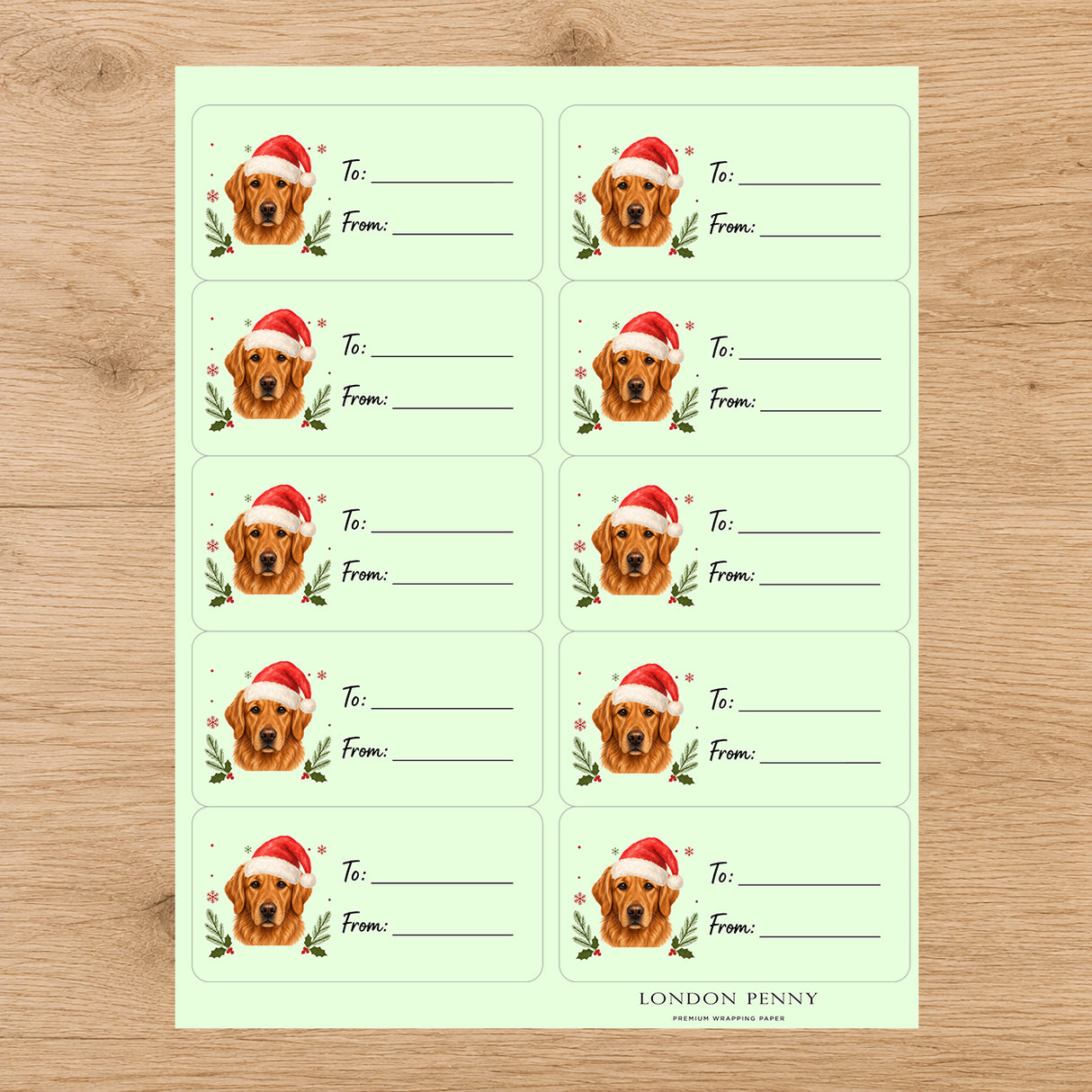 Golden Retriever Santa Paws Gift Tag Sticker Sheet