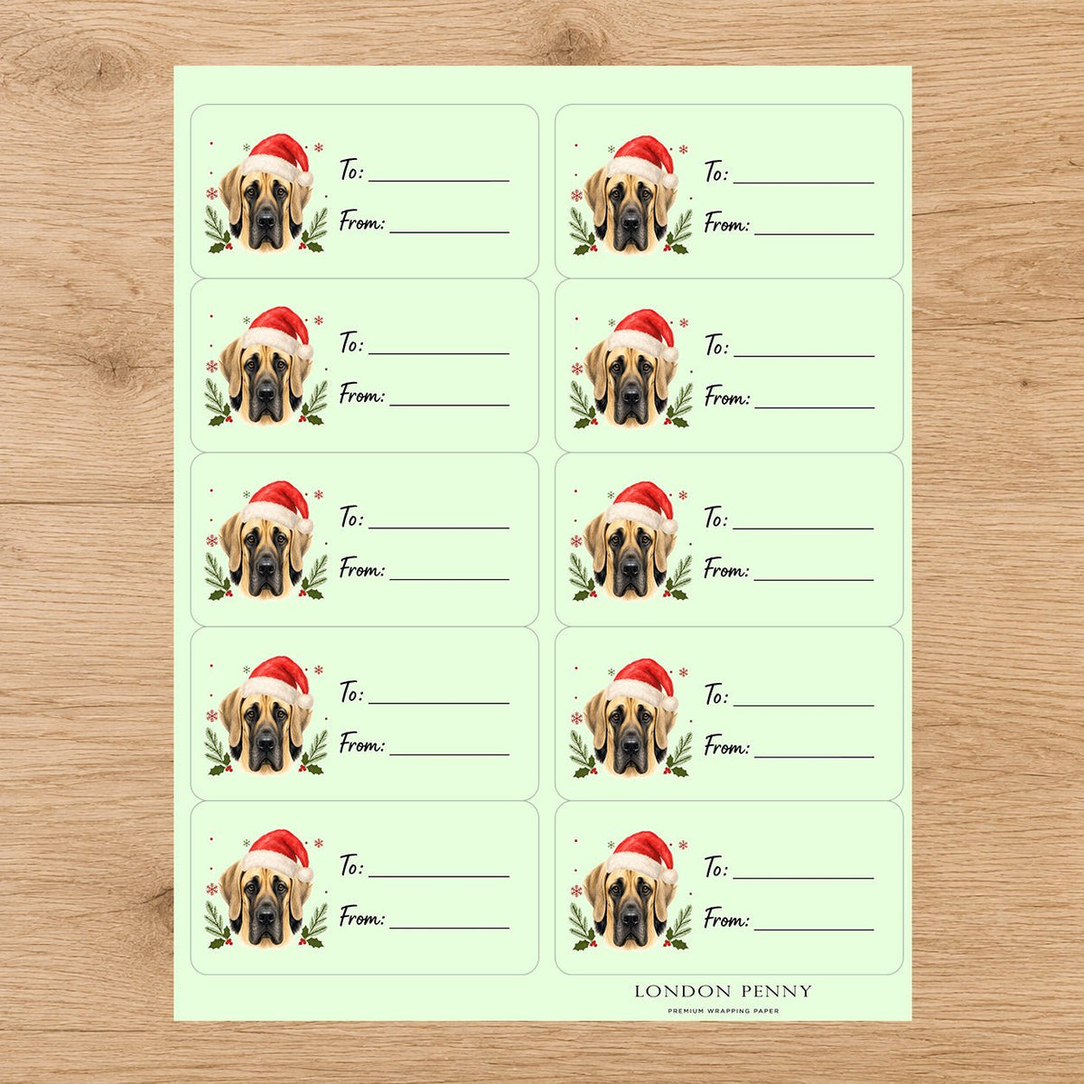 Great Dane Santa Paws Gift Tag Sticker Sheet - London Penny Gift Wrap