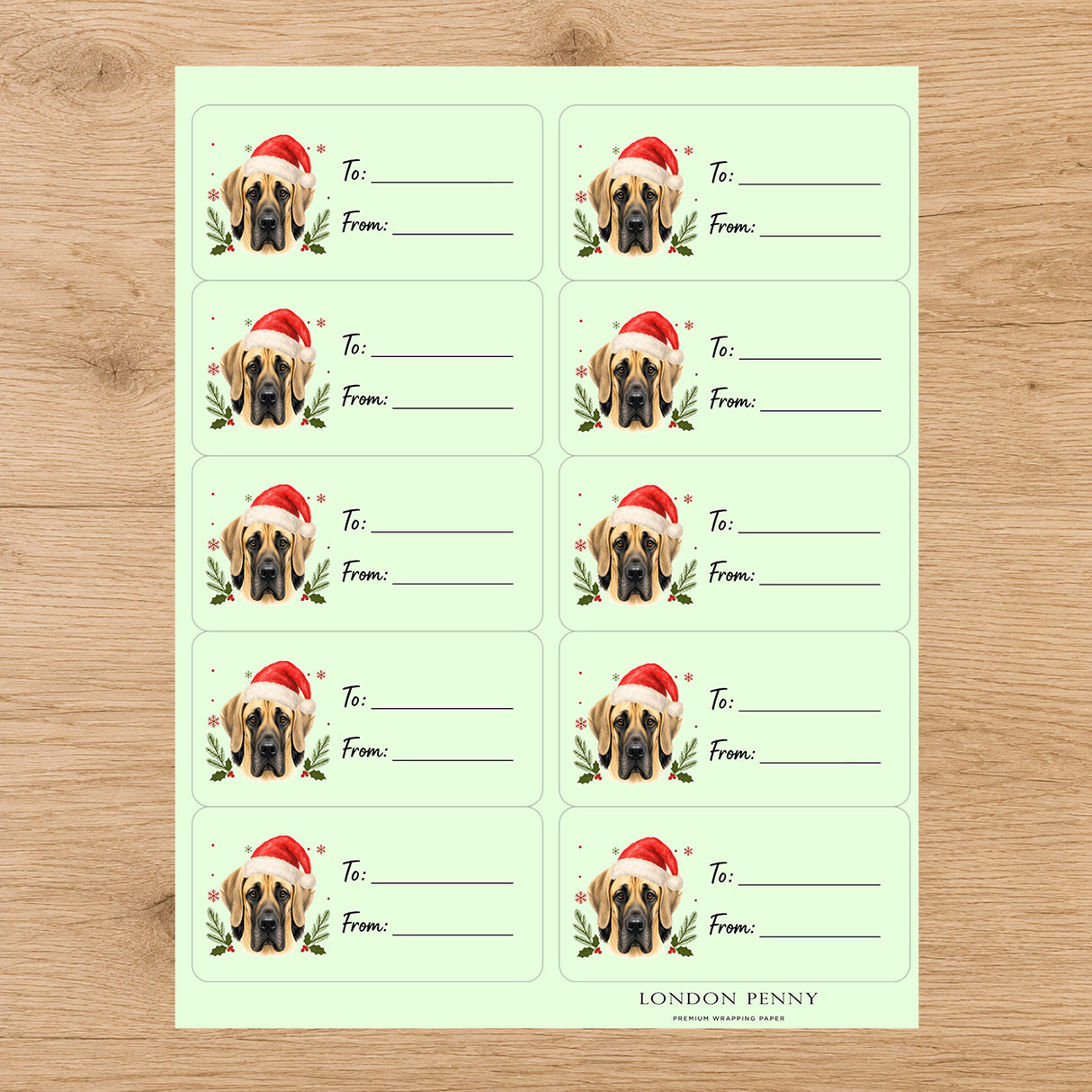 Great Dane Santa Paws Gift Tag Sticker Sheet