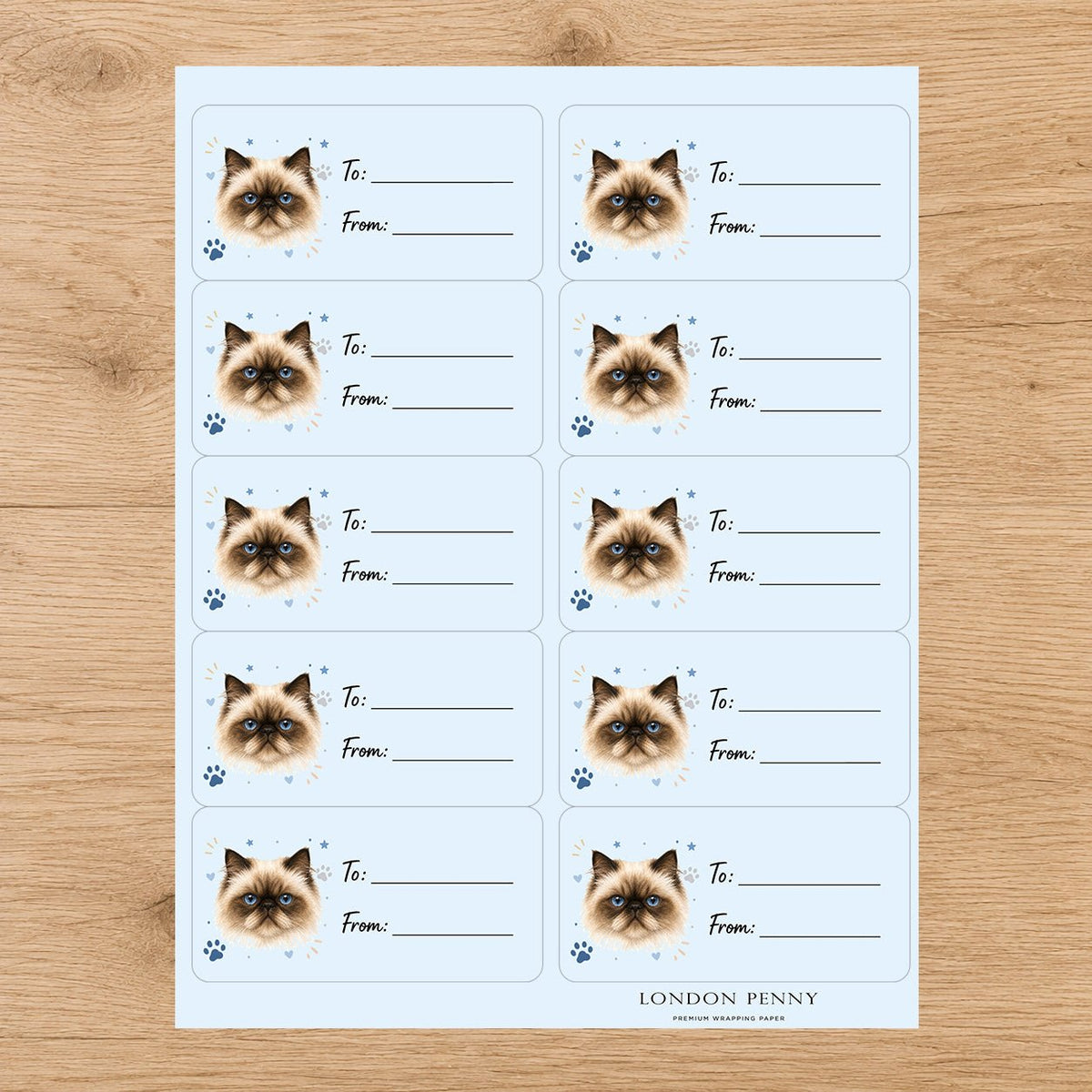 Himalayan Pawprint Wishes Gift Tag Sticker Sheet - London Penny Gift Wrap