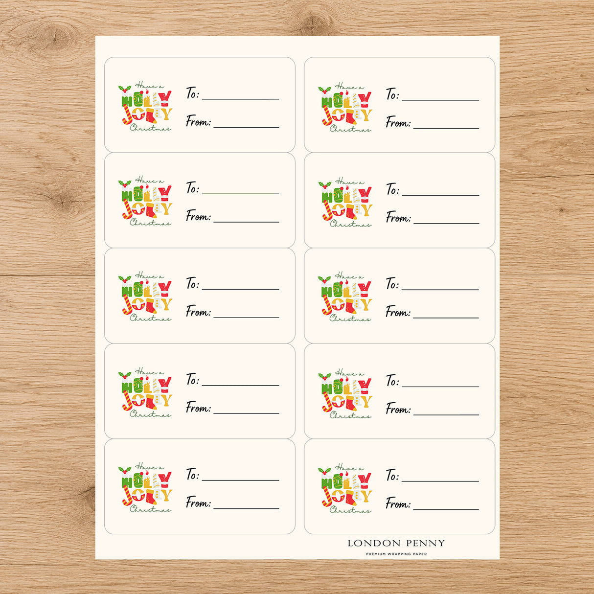 Holly Jolly Christmas Gift Tag Sticker Sheet