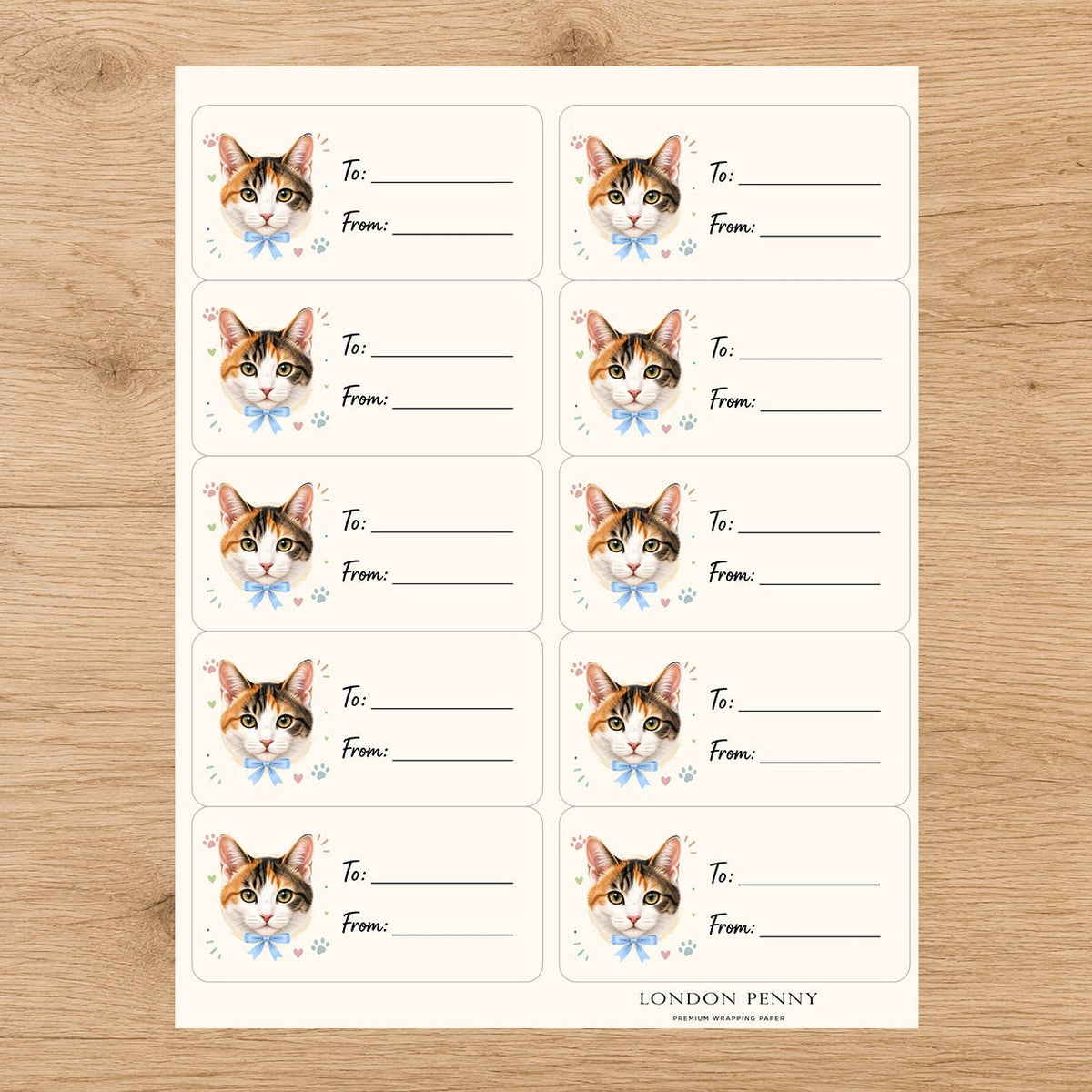 Japanese Bobtail Purrfectly Yours Gift Tag Sticker Sheet - London Penny Gift Wrap
