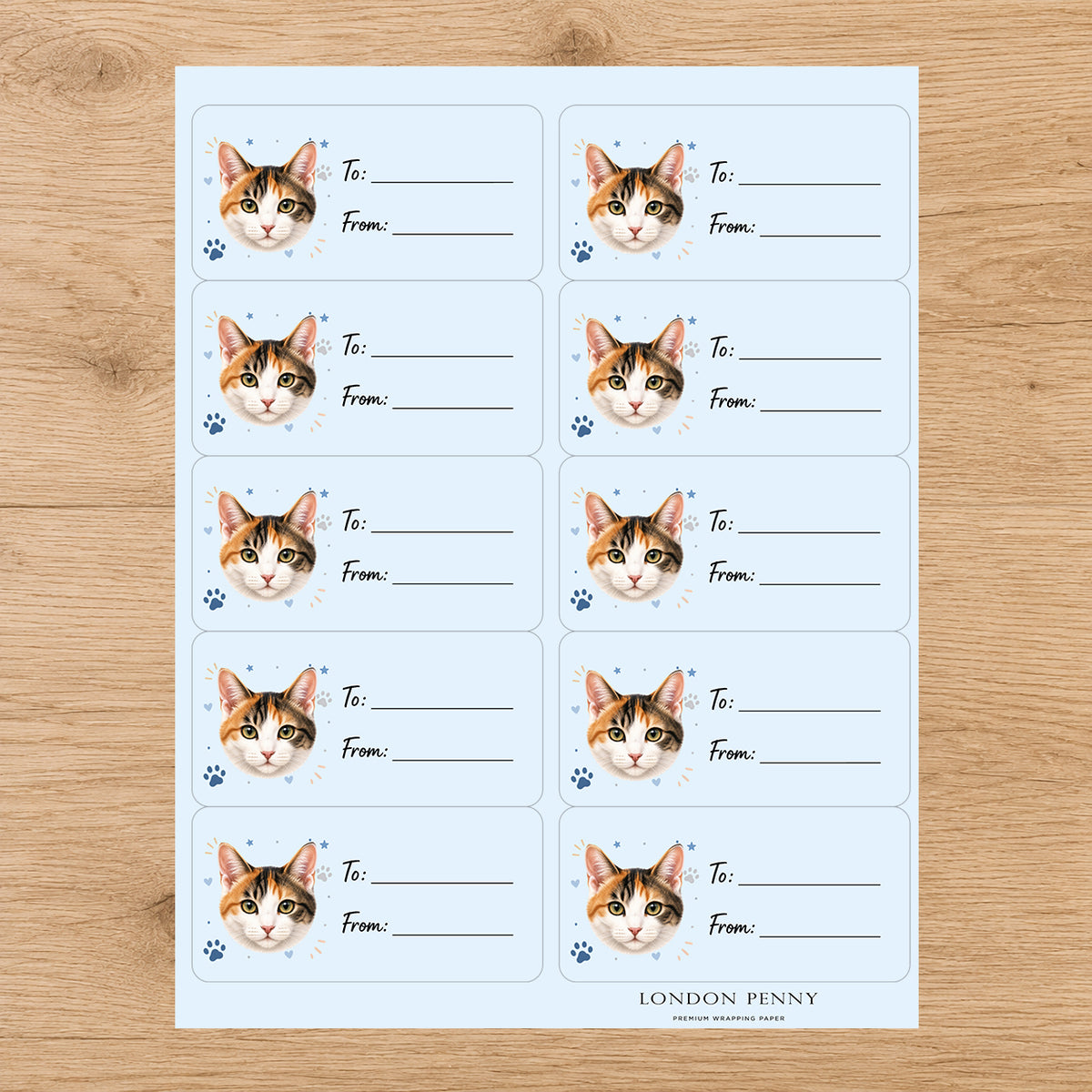 Japanese Bobtail Pawprint Wishes Gift Tag Sticker Sheet - London Penny Gift Wrap