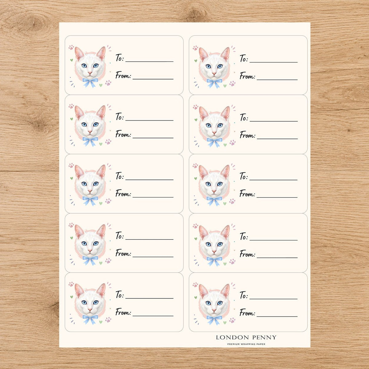 Khao Manee Purrfectly Yours Gift Tag Sticker Sheet - London Penny Gift Wrap