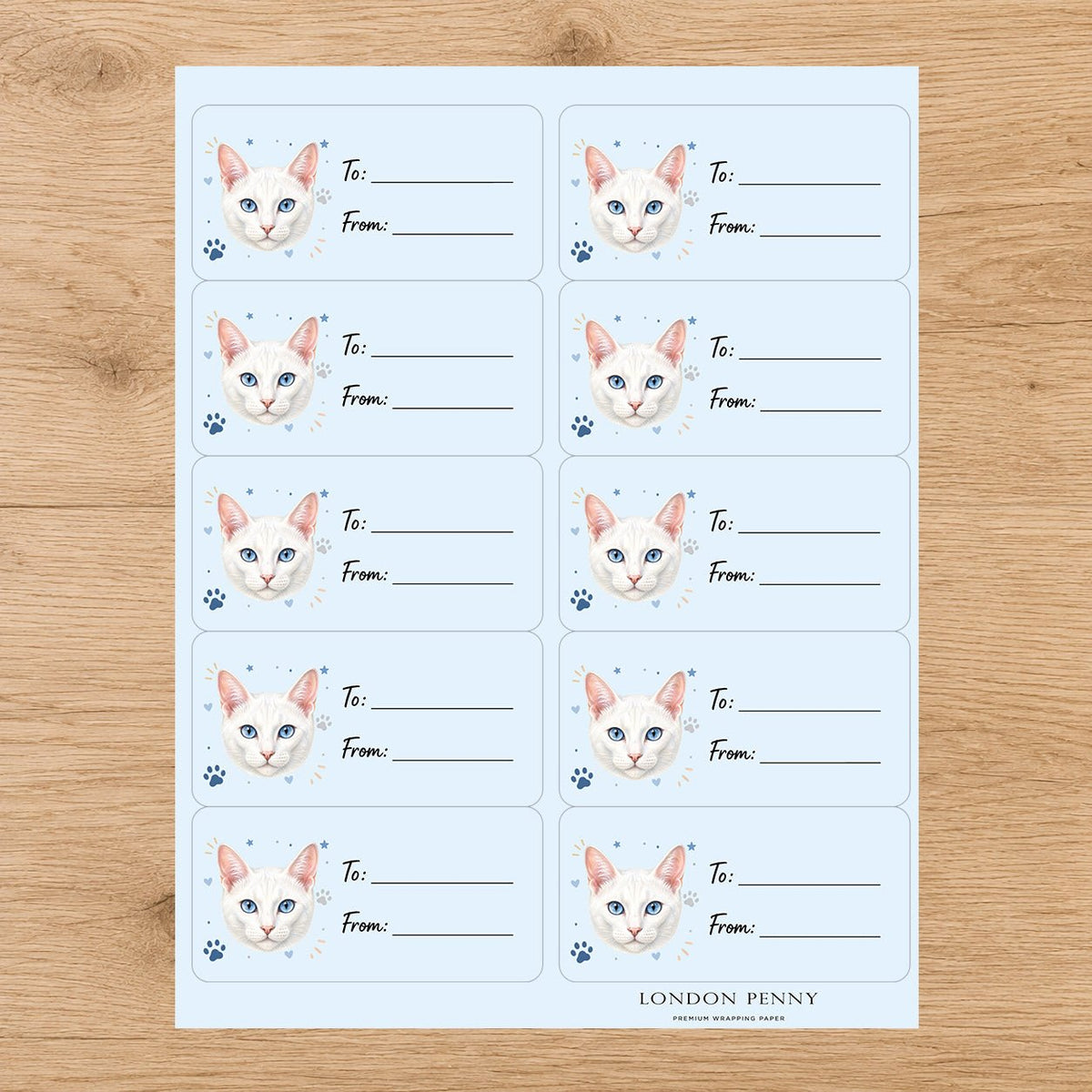 Khao Manee Pawprint Wishes Gift Tag Sticker Sheet - London Penny Gift Wrap
