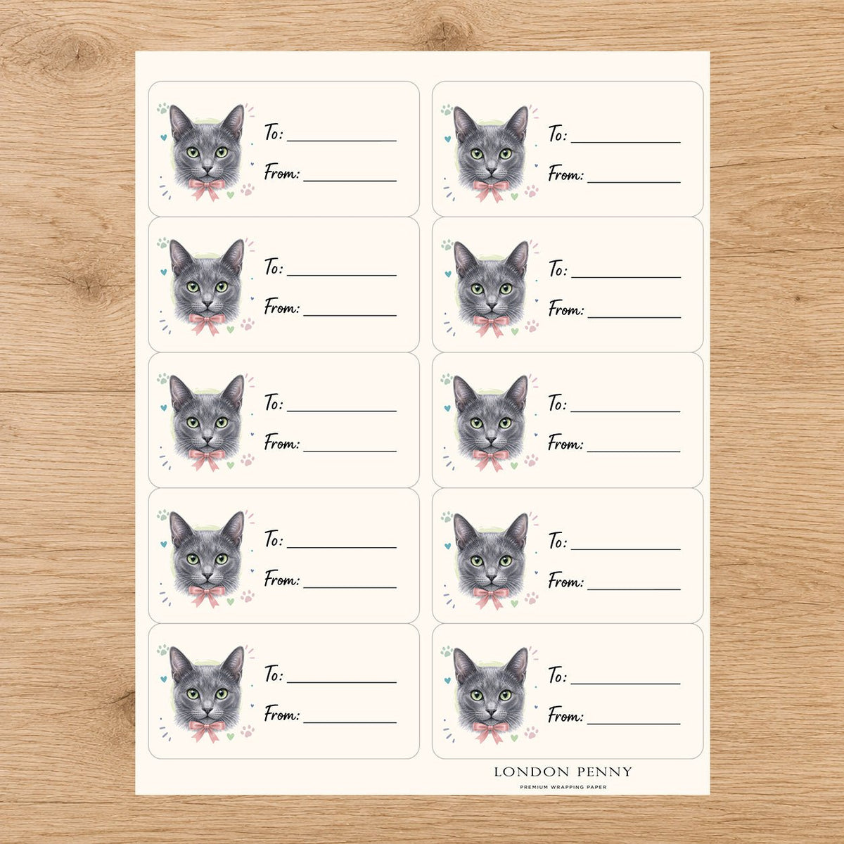 Korat Purrfectly Yours Gift Tag Sticker Sheet - London Penny Gift Wrap