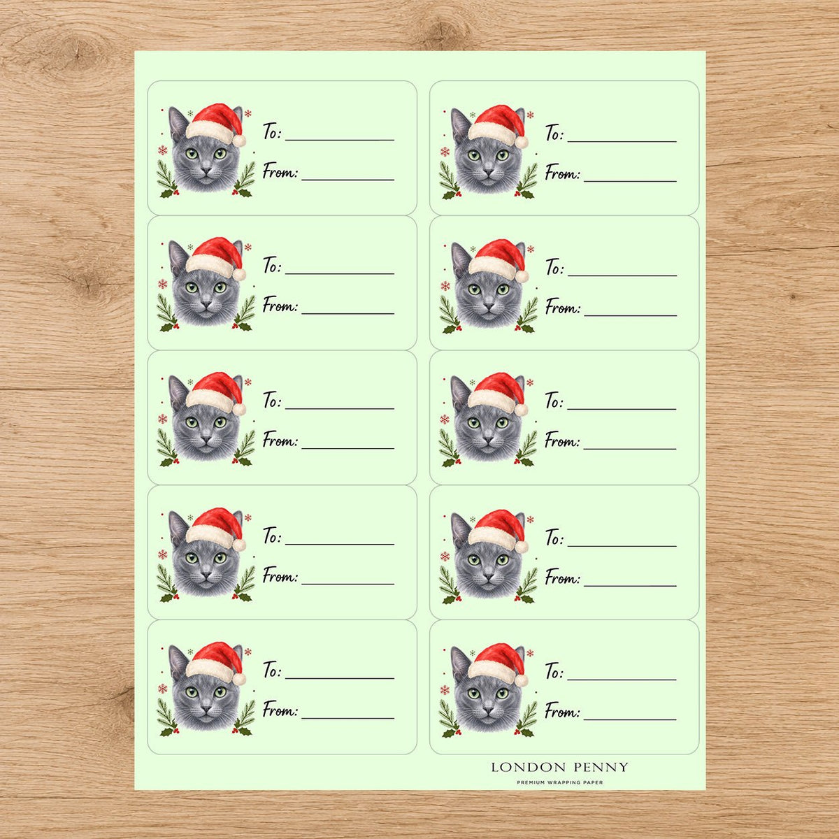 Korat Santa Paws Gift Tag Sticker Sheet - London Penny Gift Wrap