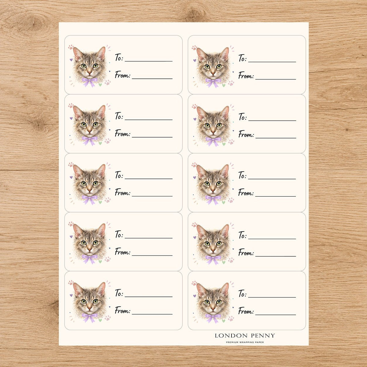 LaPerm Purrfectly Yours Gift Tag Sticker Sheet - London Penny Gift Wrap