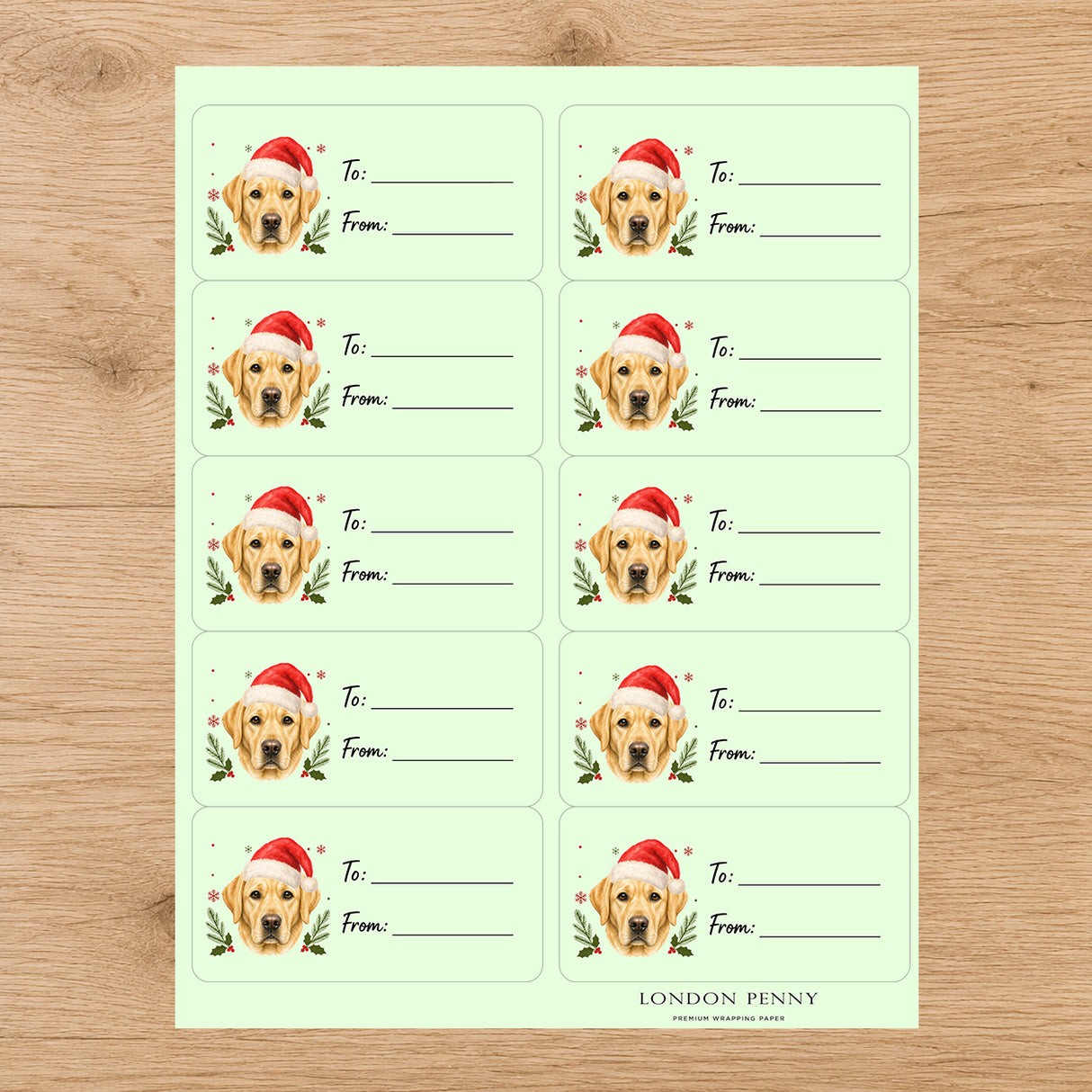 Labrador Retriever Santa Paws Gift Tag Sticker Sheet
