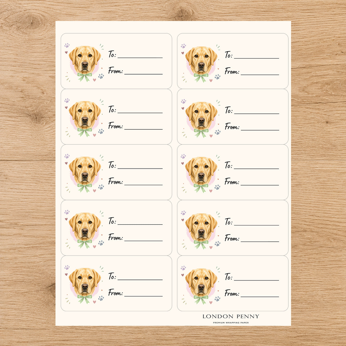Labrador Retriever Paws & Bows Gift Tag Sticker Sheet
