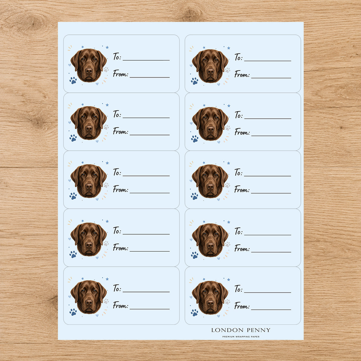 Labrador Retriever Pawprint Wishes Gift Tag Sticker Sheet