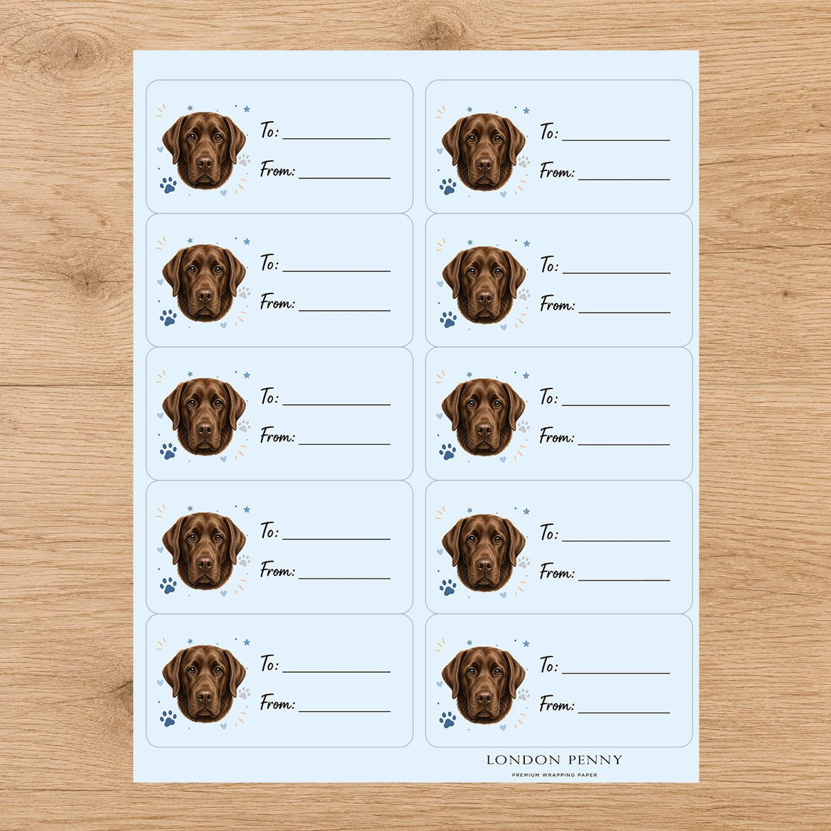 Labrador Retriever Pawprint Wishes Gift Tag Sticker Sheet - London Penny Gift Wrap