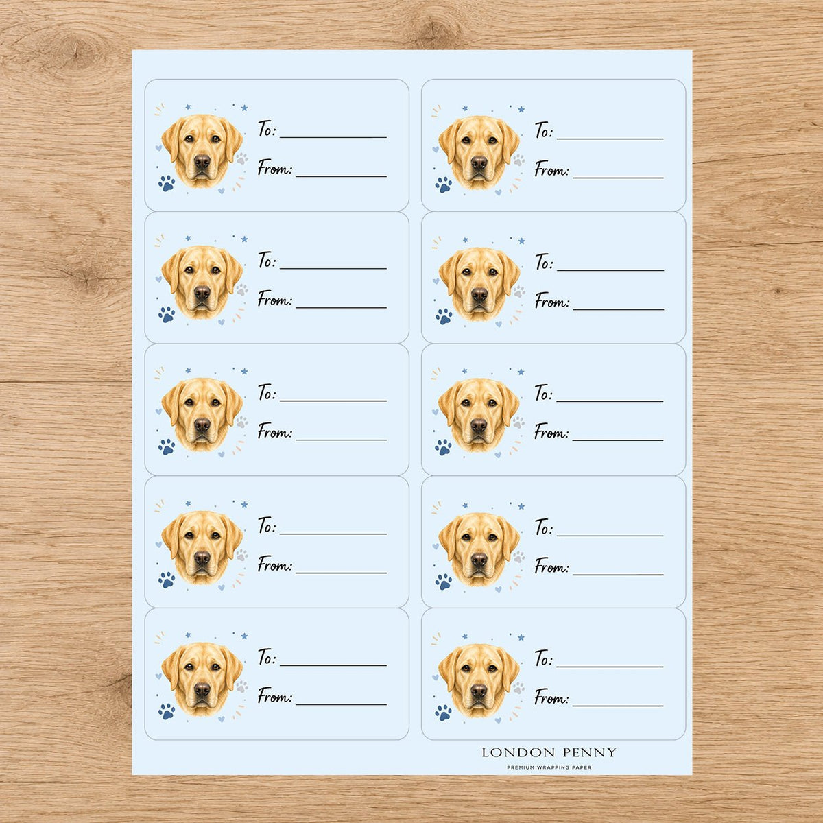 Labrador Retriever Pawprint Wishes Gift Tag Sticker Sheet - London Penny Gift Wrap