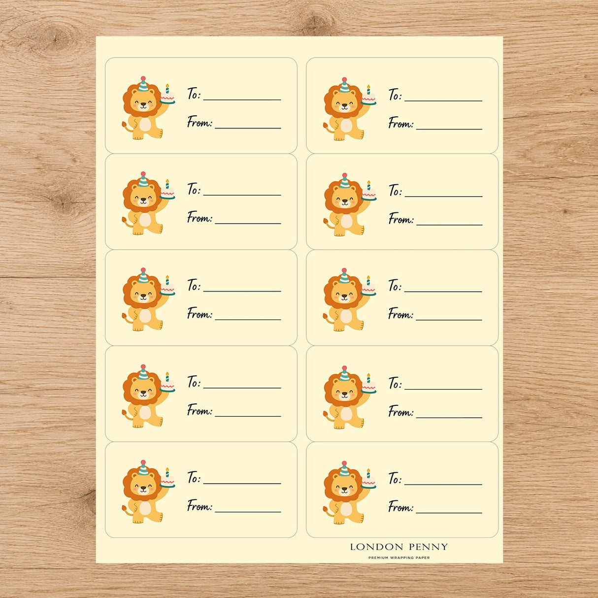 Lion’s Birthday Bash Gift Tag Sticker Sheet - London Penny Gift Wrap
