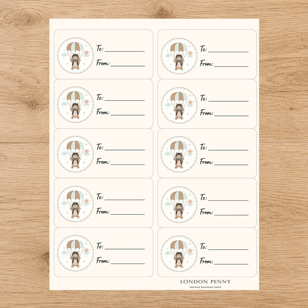Little Bear Adventure Gift Tag Sticker Sheet - London Penny Gift Wrap