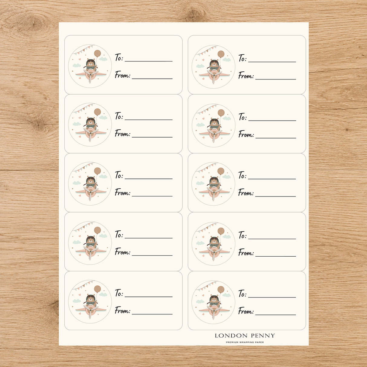 Little Bear Takes Flight Gift Tag Sticker Sheet