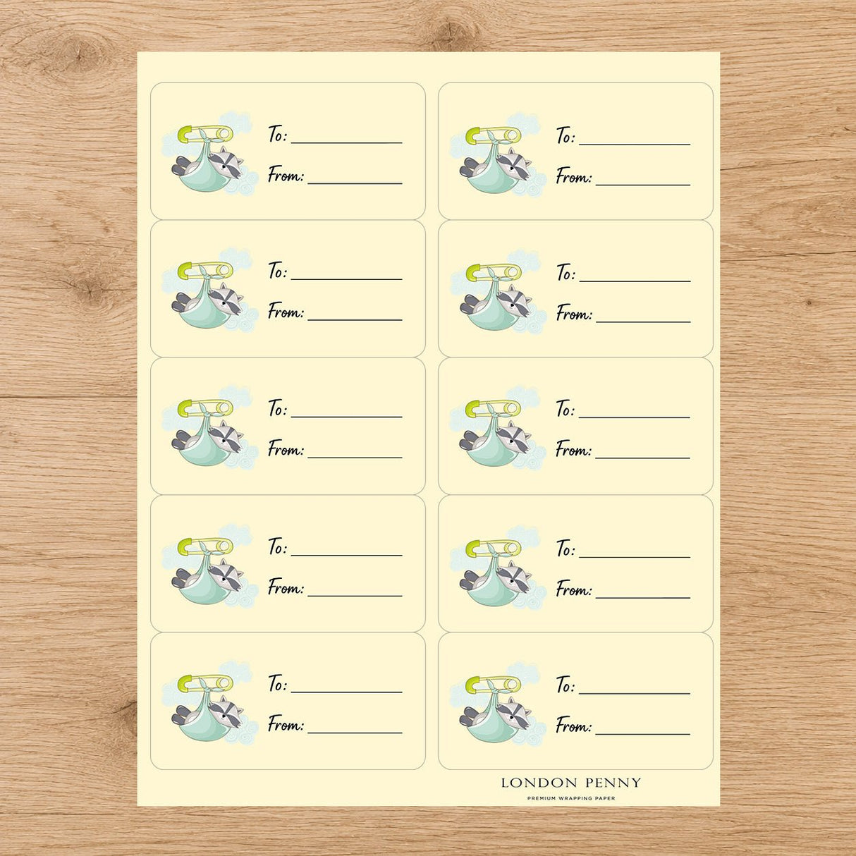 Little Raccoon Bundle Gift Tag Sticker Sheet - London Penny Gift Wrap