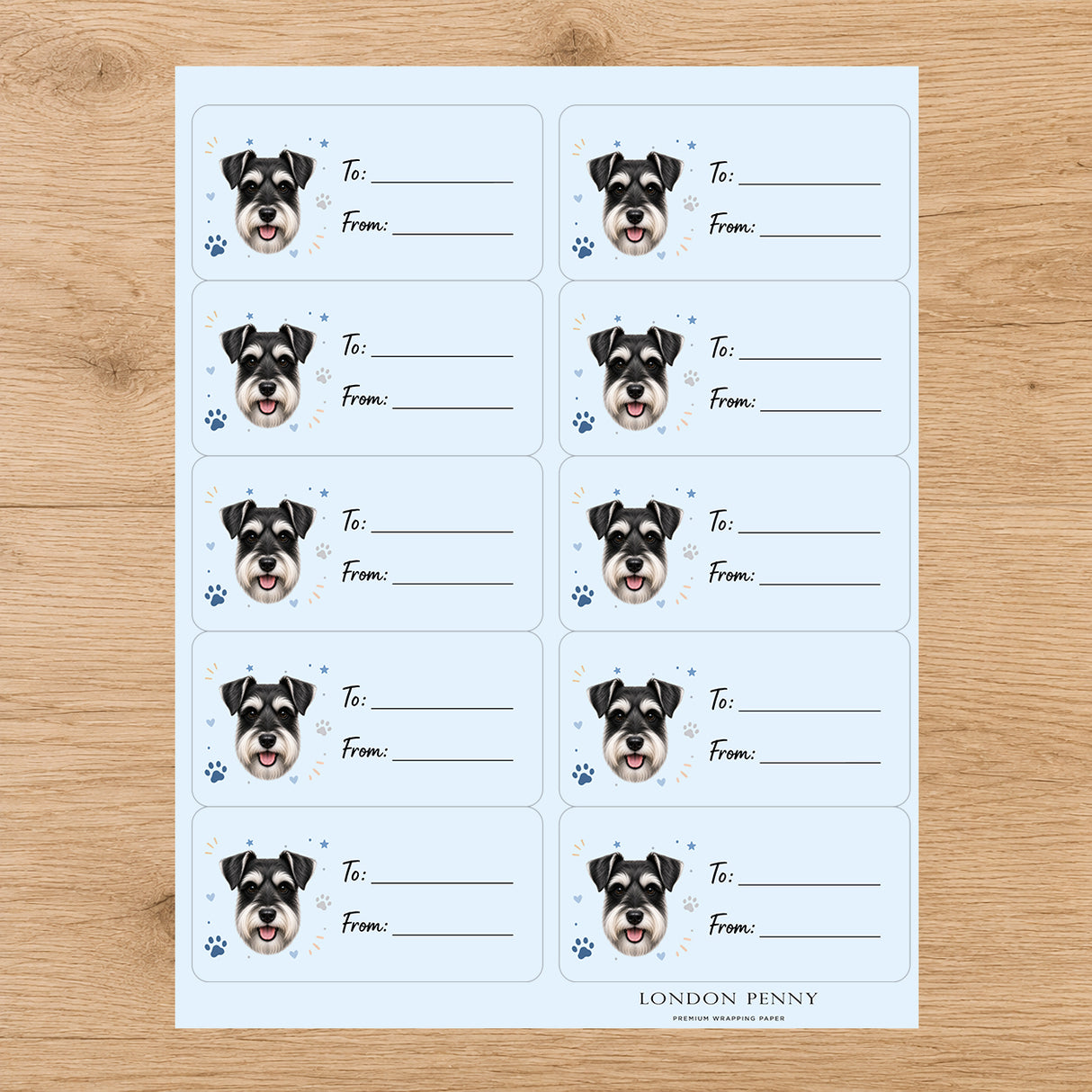 Miniature Schnauzer Pawprint Wishes Gift Tag Sticker Sheet