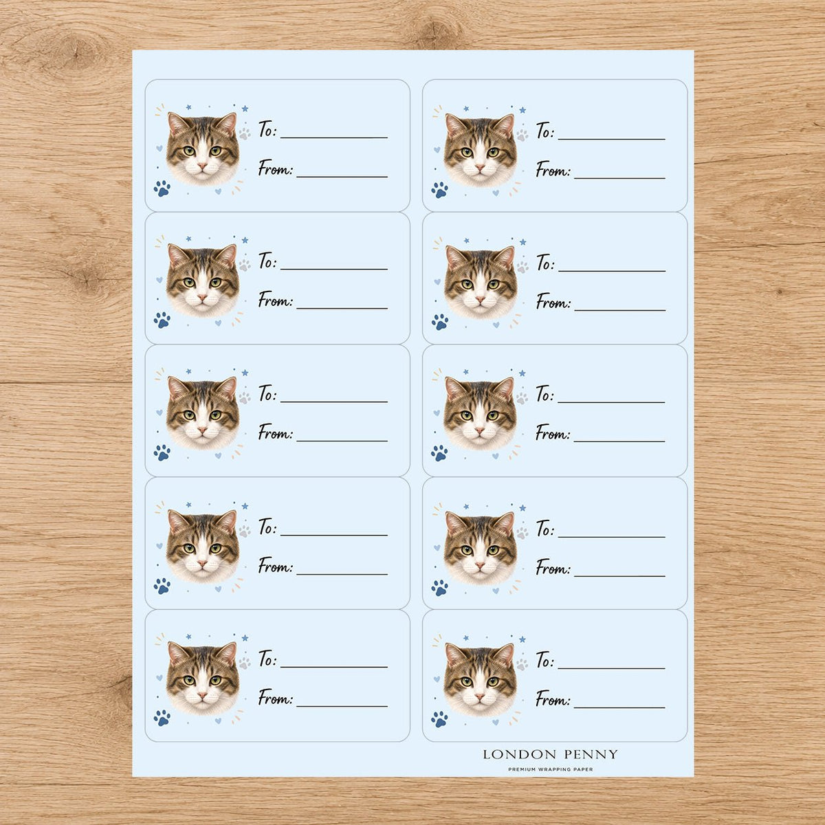 Manx Pawprint Wishes Gift Tag Sticker Sheet - London Penny Gift Wrap