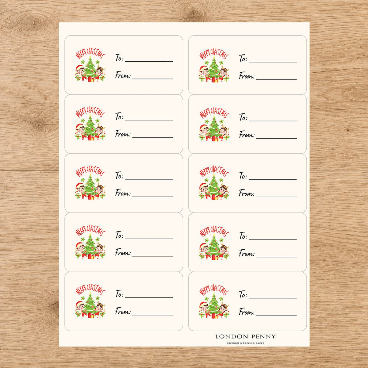 Merry Little Christmas Gift Tag Sticker Sheet - London Penny Gift Wrap