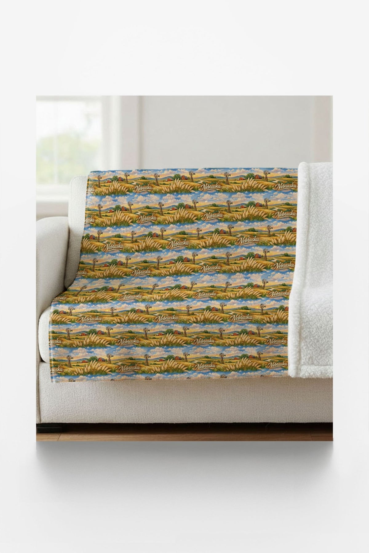 Nebraska Prairie Horizon Sherpa Blanket - London Penny Gift Wrap