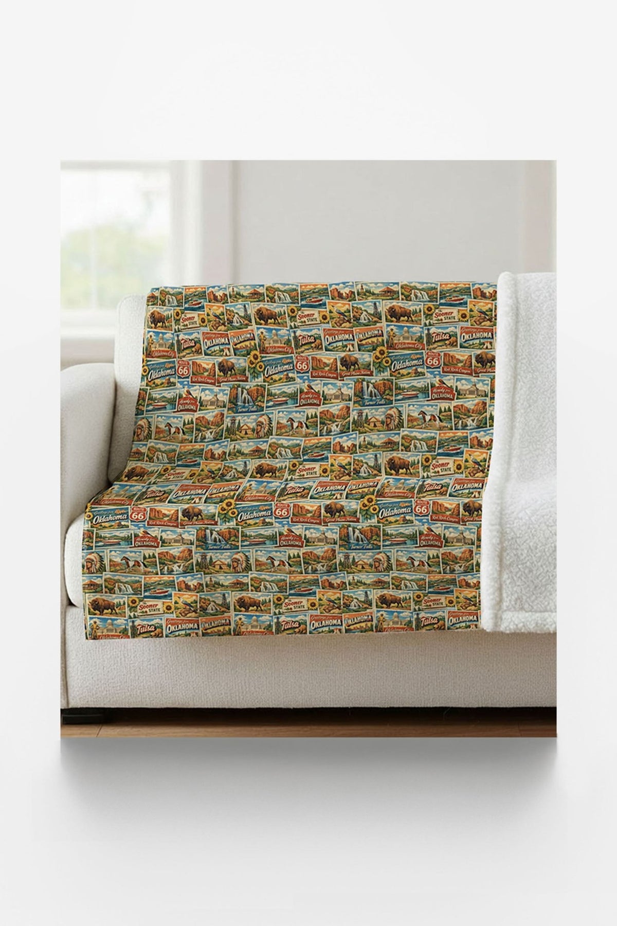 Oklahoma Postcard Memories Sherpa Blanket - London Penny Gift Wrap