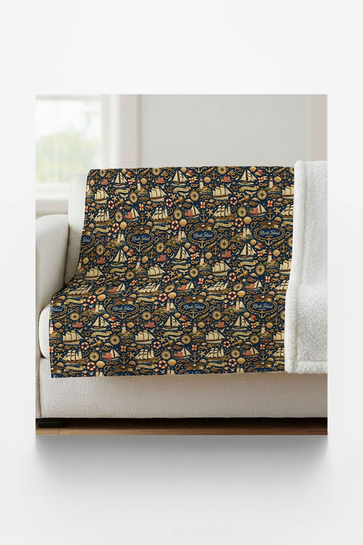 Rhode Island Nautical Charm Sherpa Blanket - London Penny Gift Wrap