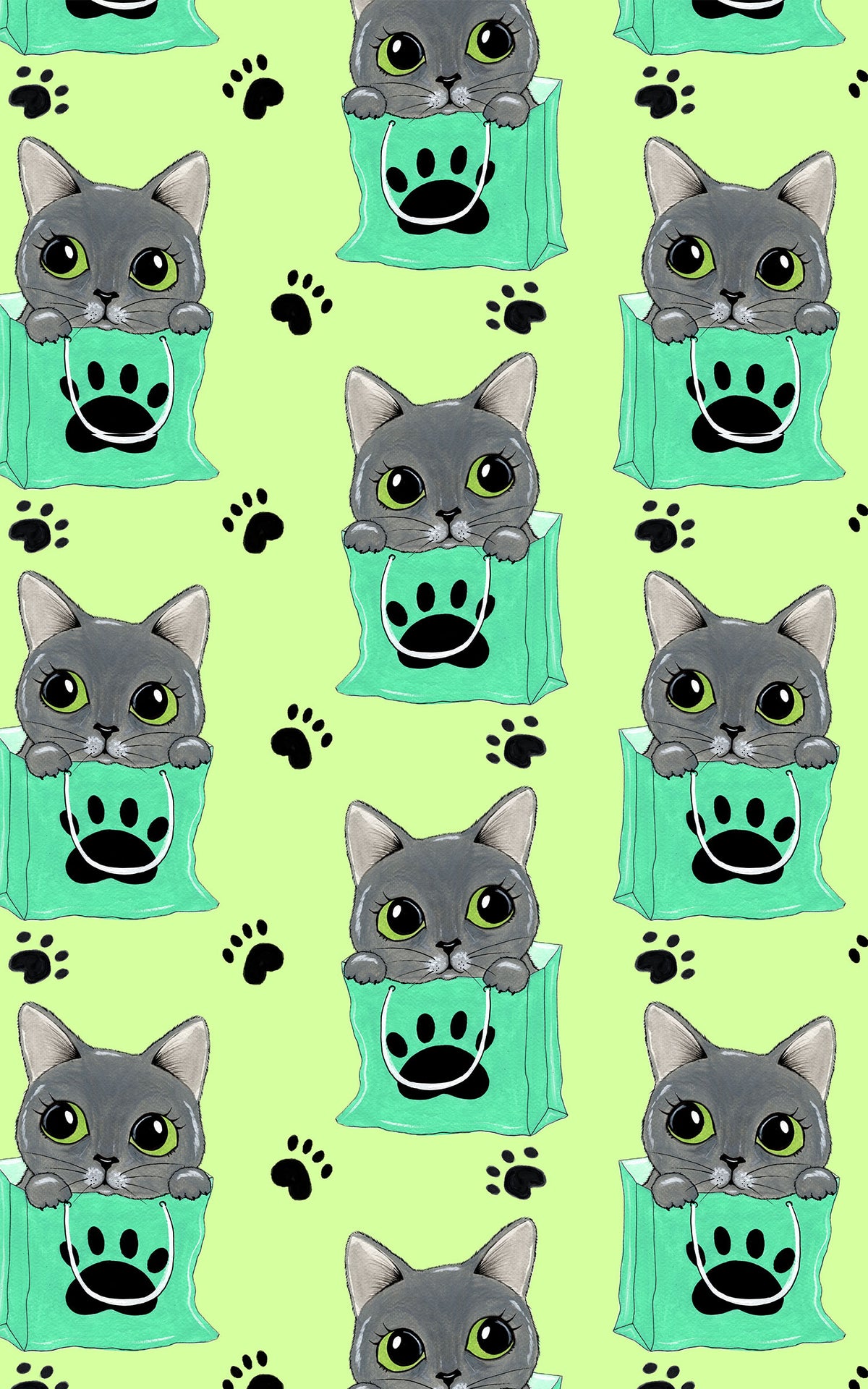 Shopping Kitty Wrapping Paper | Michelle Gilsey | Artist Corner