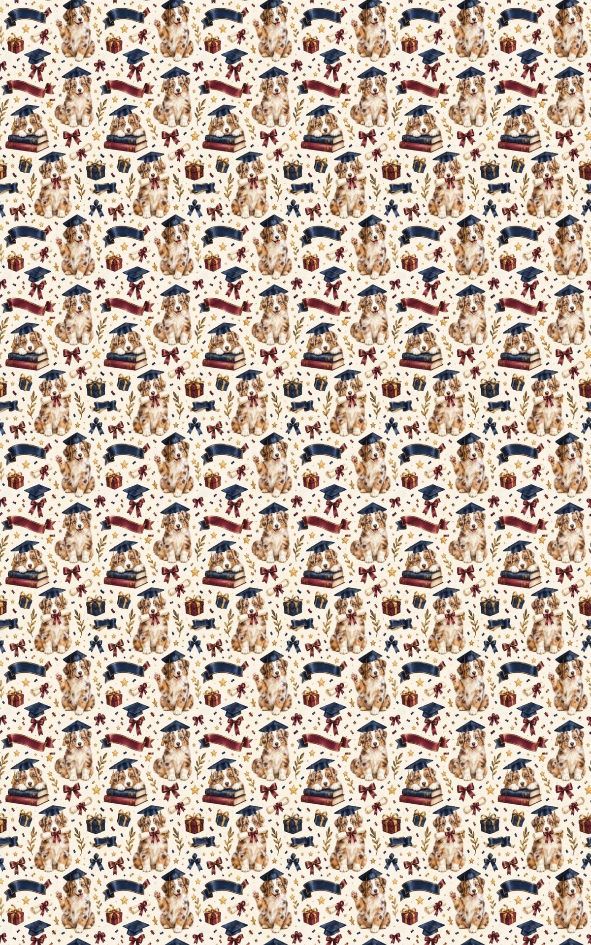 Red merle Aussie Graduation Puppy Wrapping Paper - London Penny Gift Wrap