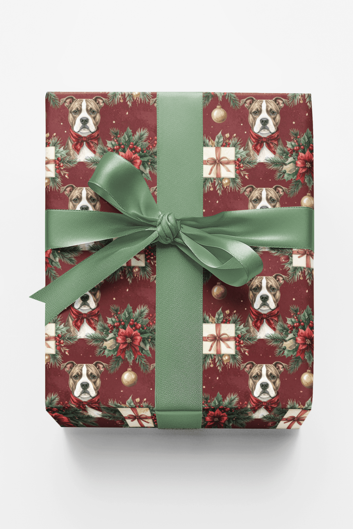 Traditional Christmas Staffies Wrapping Paper - London Penny Gift Wrap