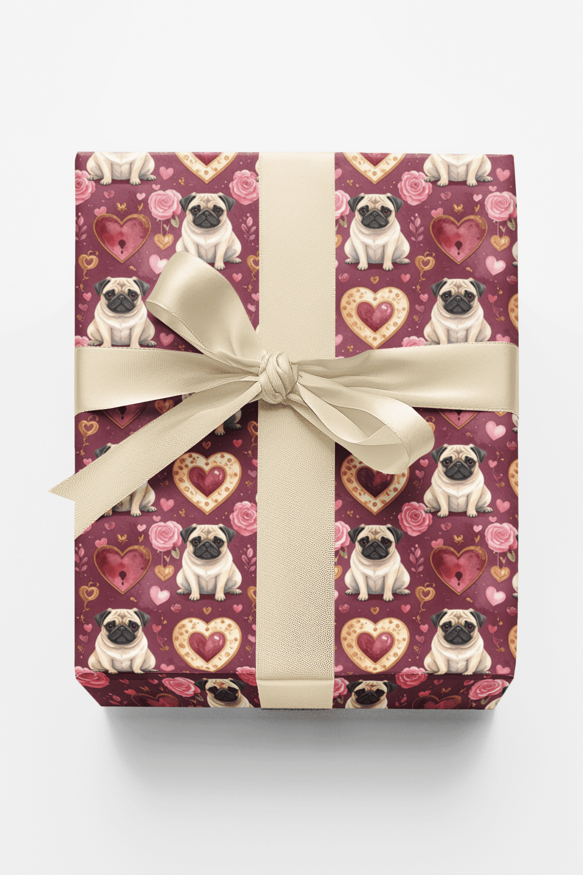 Love & Hearts Pug Wrapping Paper - London Penny Gift Wrap