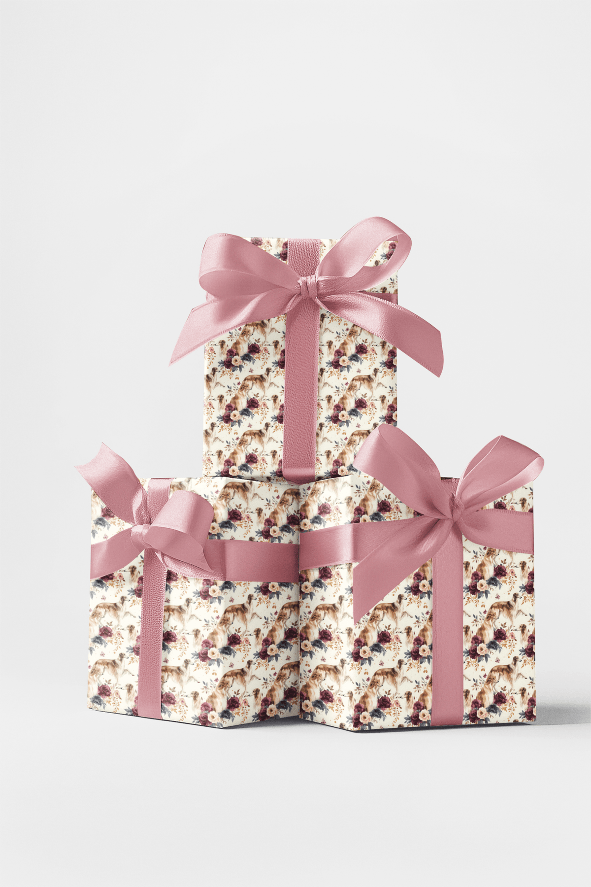 Borzoi & Russian Floral Motif Wrapping Paper - London Penny Gift Wrap