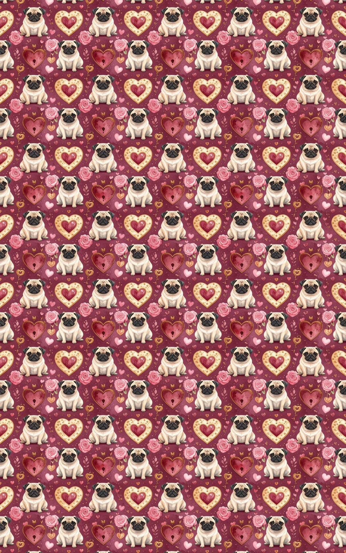 Love & Hearts Pug Wrapping Paper - London Penny Gift Wrap