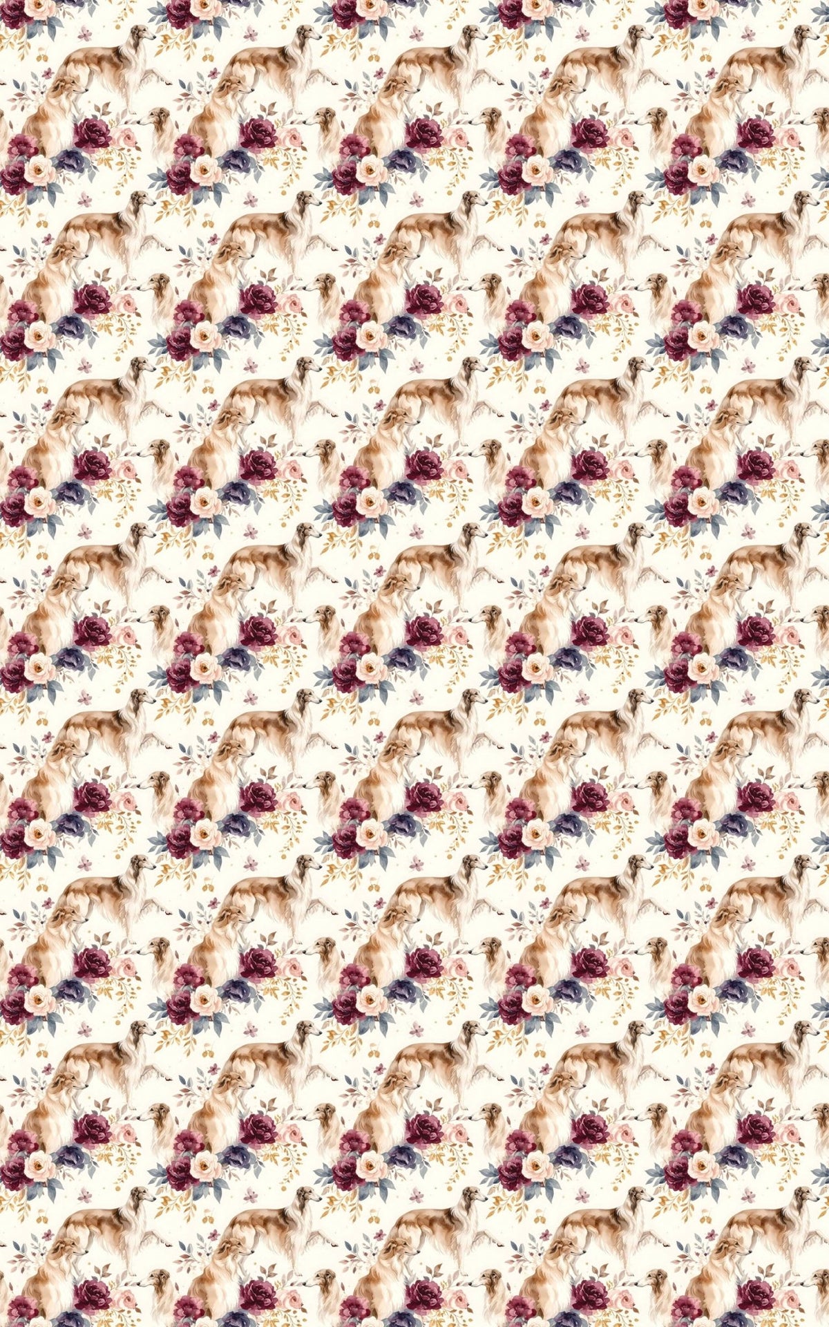 Borzoi & Russian Floral Motif Wrapping Paper - London Penny Gift Wrap