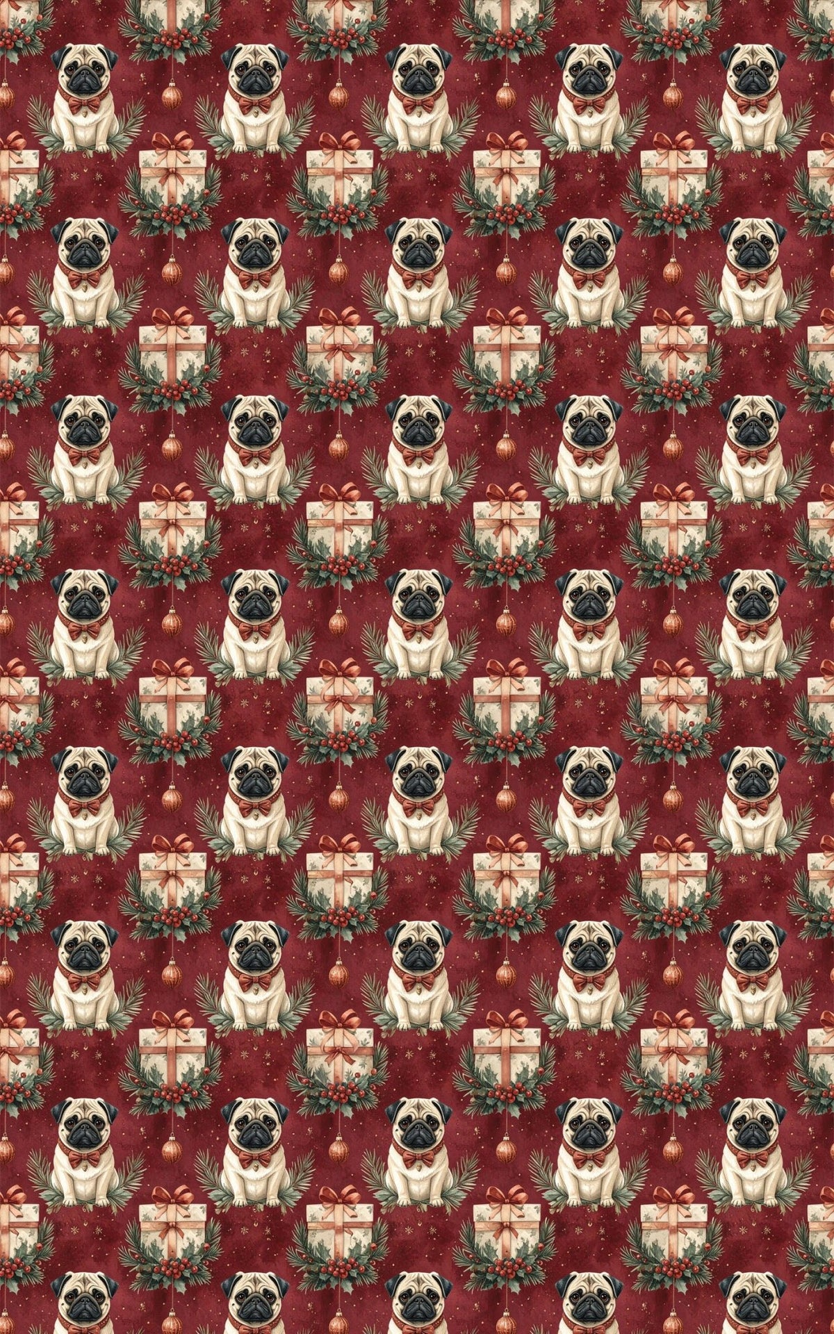 Victorian Christmas Pugs Wrapping Paper - London Penny Gift Wrap