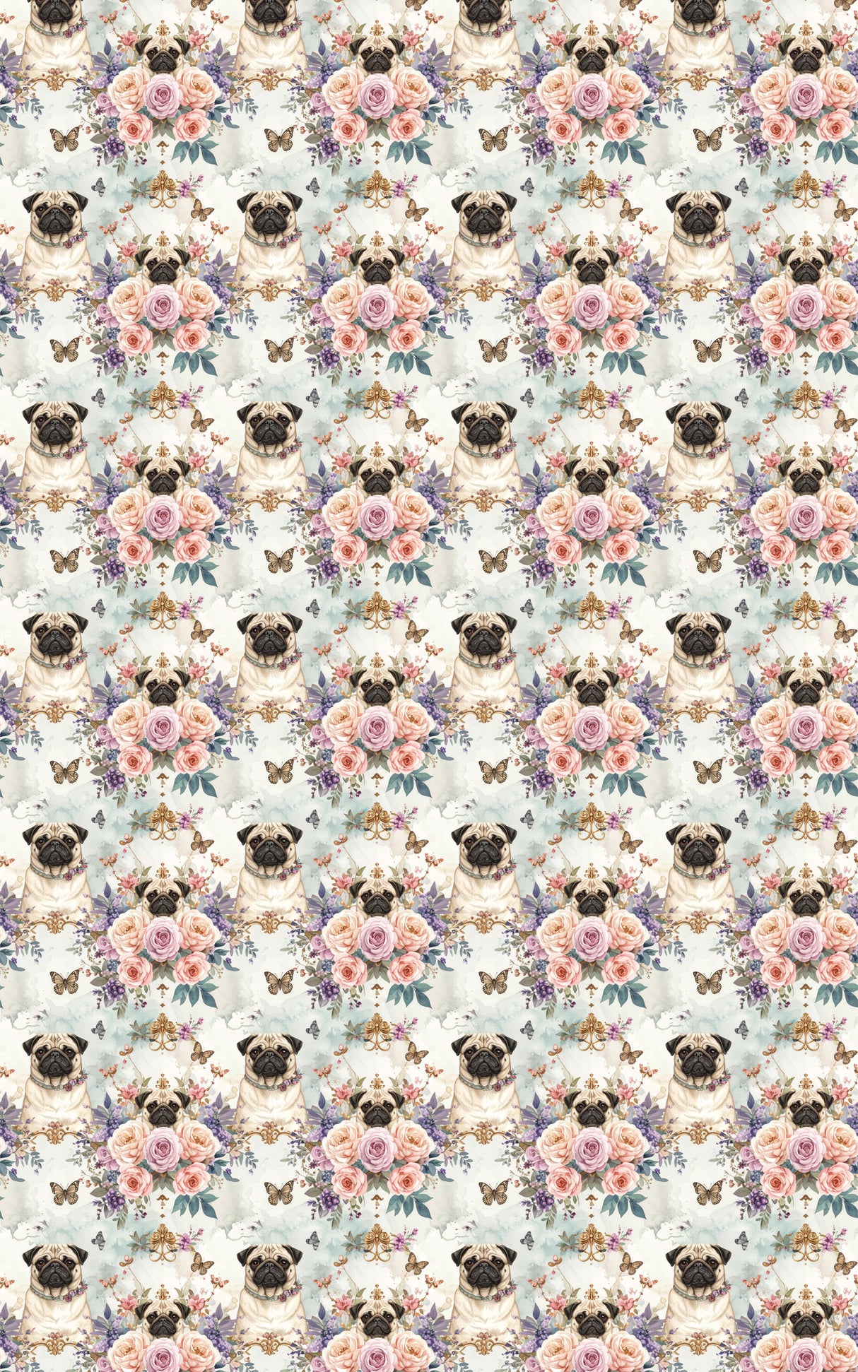 Pug Garden Party Wrapping Paper