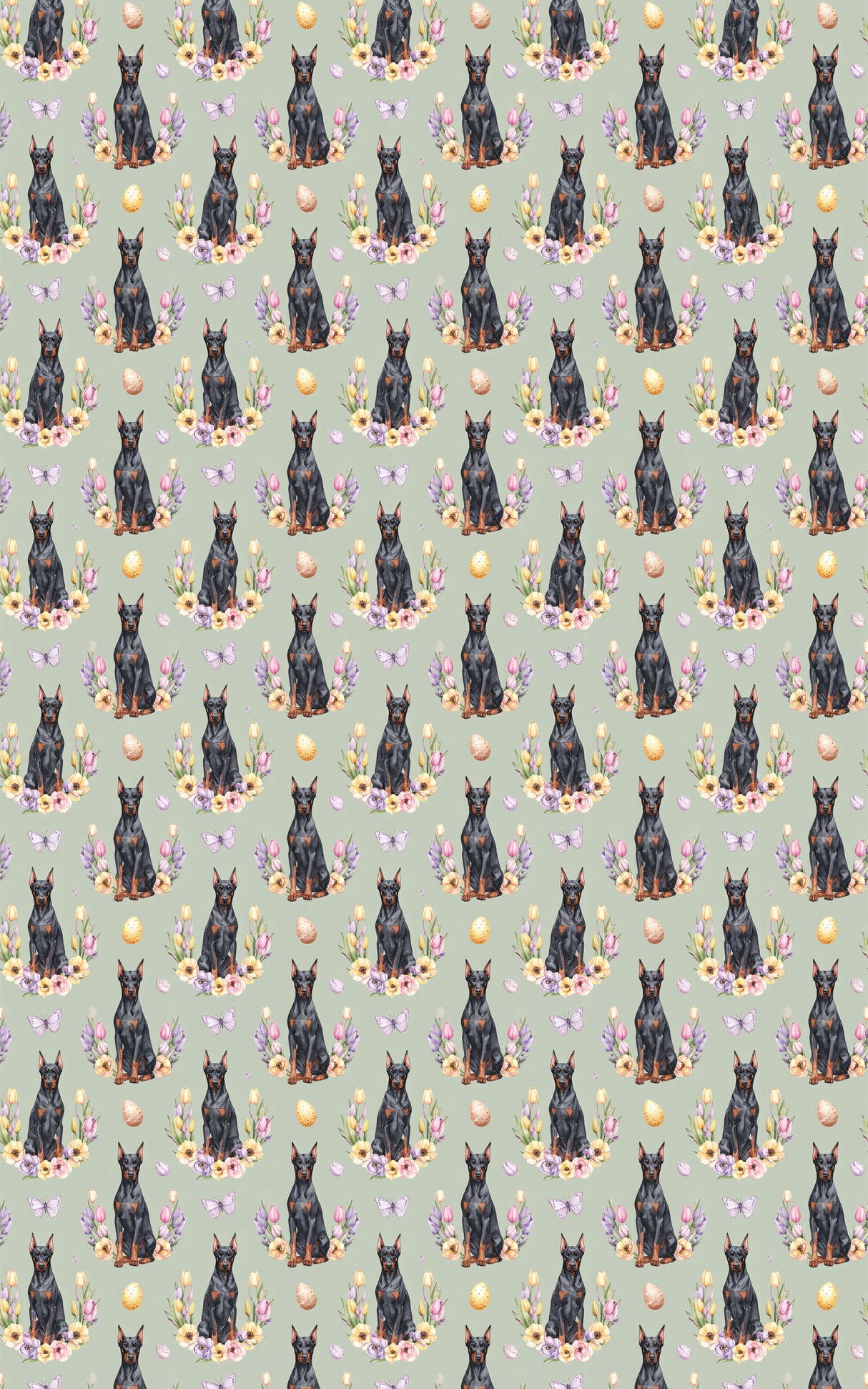 Easter Blooms Doberman Wrapping Paper