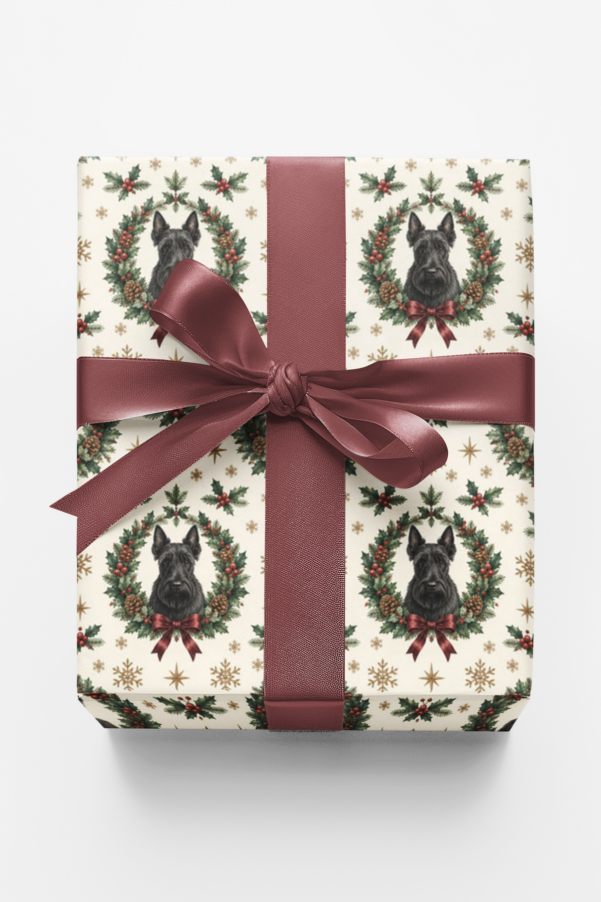 Festive Scottie Wreaths Wrapping Paper