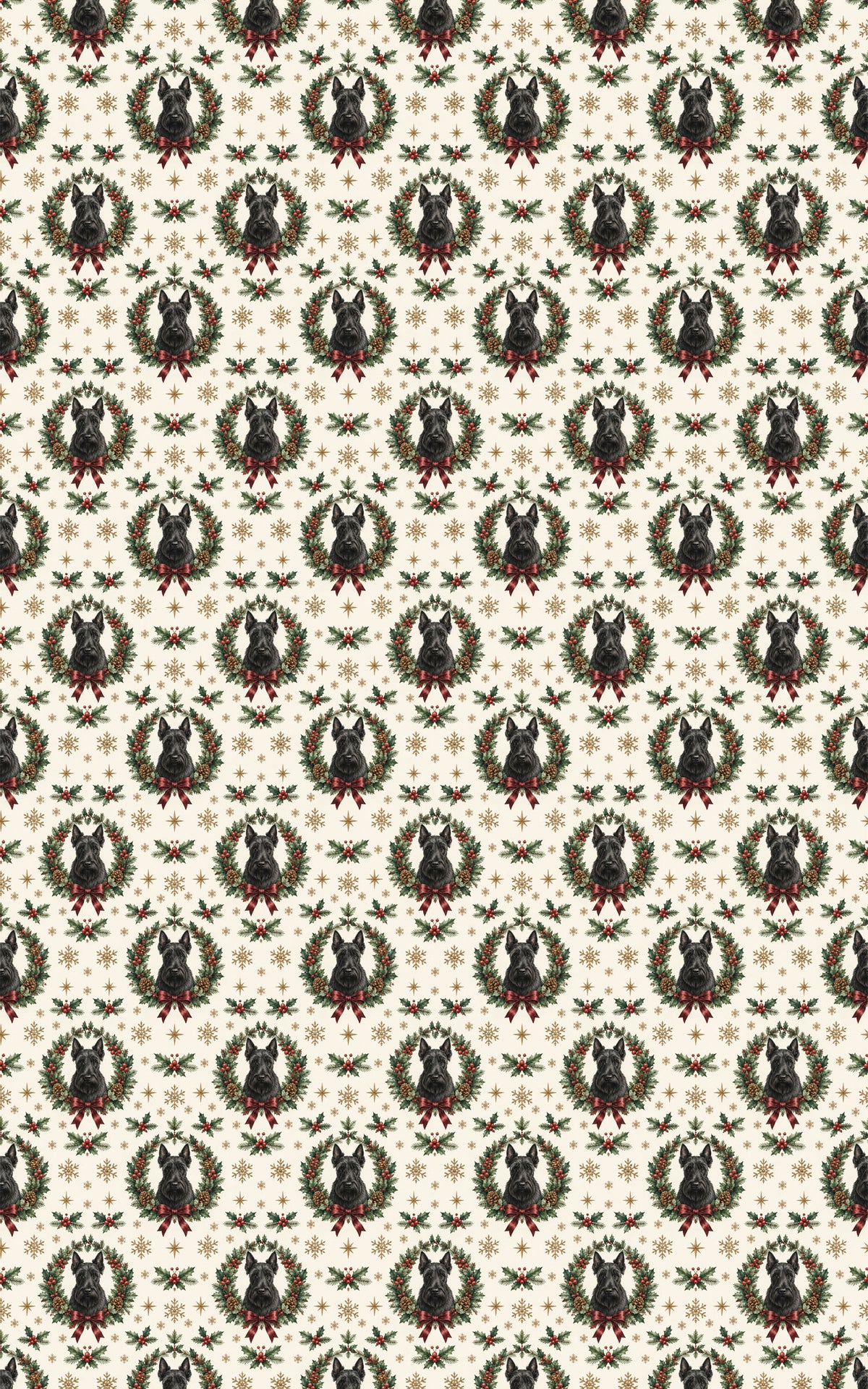 Festive Scottie Wreaths Wrapping Paper