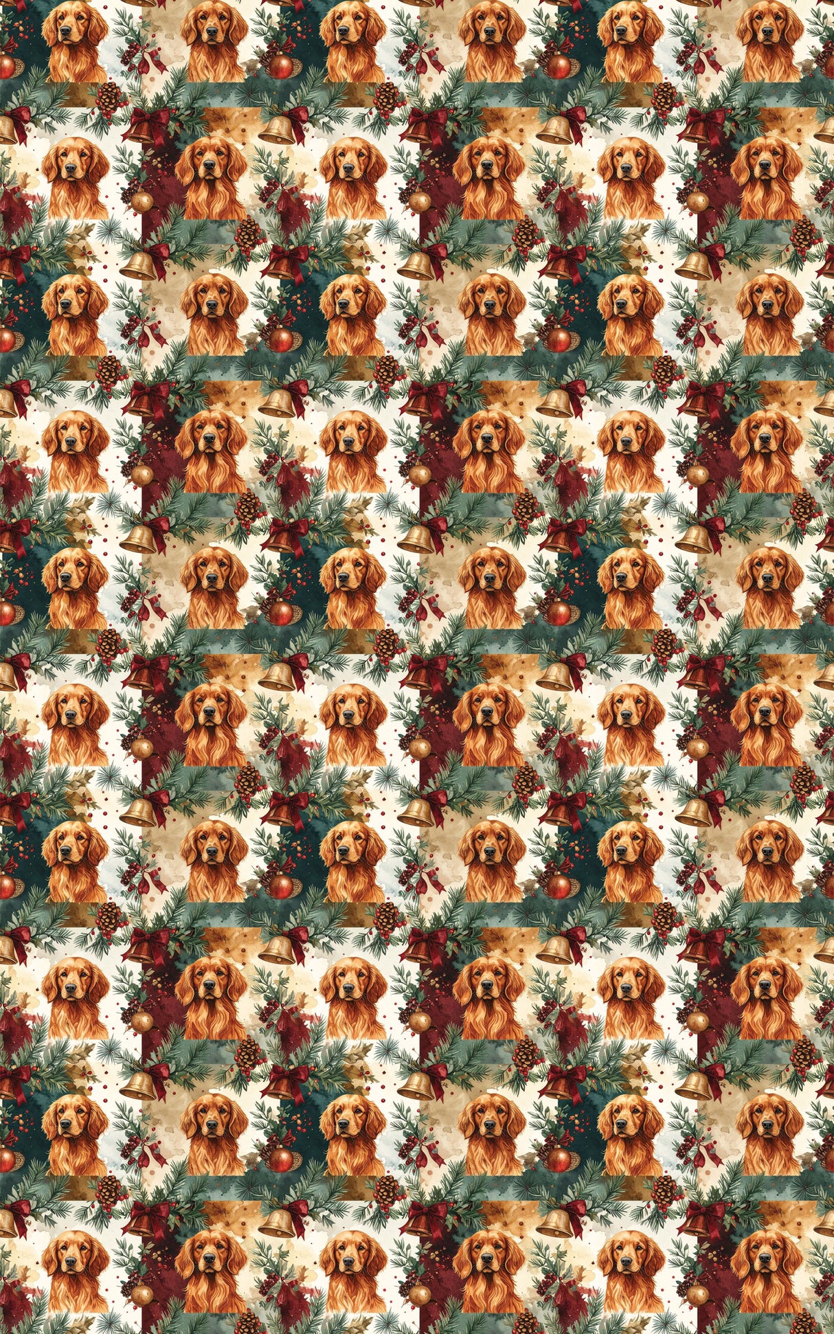 Red Golden Retriever Holiday Bells Wrapping Paper